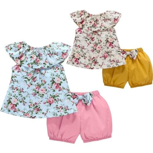 Baby girl summer outfit sleeveless floral print tops+shorts 2 piece newborn clothing new born suit toddler infant set red blue