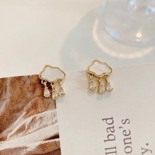 LOVOACC Korean Fashion Cubic Zircon Clouds Raindrops Stud Earring for Women Delicate Shell Party Earring Jewelry Accessories