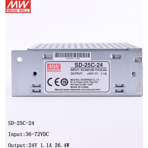 MEAN WELL SD-25C-24 Input 36~75V DC to 24V DC 1.1A DC-DC Converter Switching Power Supply 48V to 24V 25W Converter Transfomer