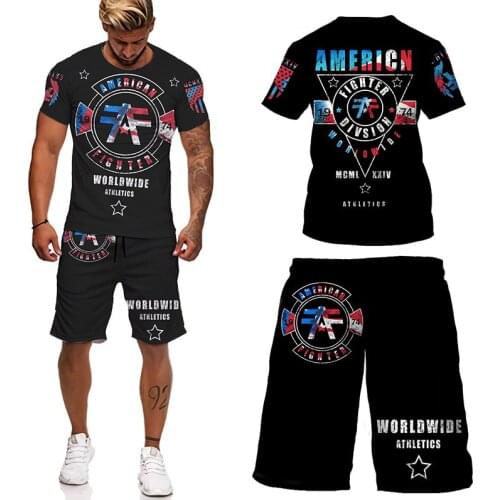 2021 Summer Mens 3d Printed Sportswear Casual Shorts Suit Mens Sports Suit T-shirt + Shorts 2-piece Summer Beach Sports Suit