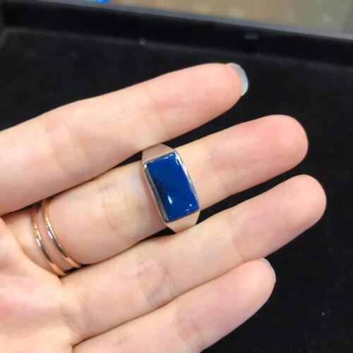 Natural Blue Amber Mens Ring S925 Sterling Silver Jewelry Bague Homme Aliança De Namoro Fathers Day Gift Dominica