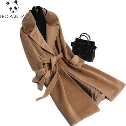 2019 new Wool coat mouton Coat female jacket womens fur woolen coat alpaca double-sided wool cashmere coat female long section