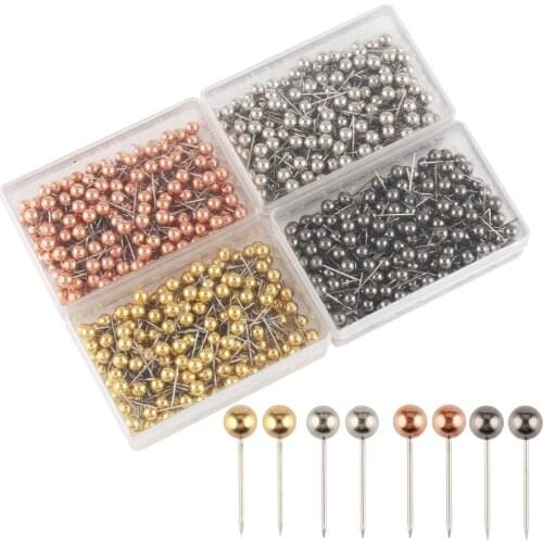 New-800 Pieces Map Tacks 1/8-Inch Retro Plastic + metal Beads Head Marking Push Pins, 4 Colors