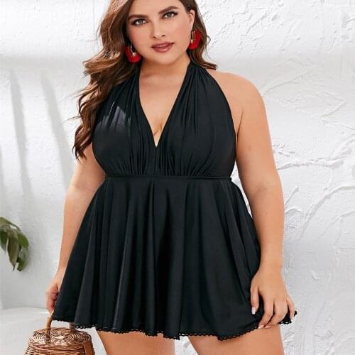 European and American New Womens Large Size plus-Sized Skirt Swimsuit Solid Color Backless Sexy Skirt Swimsuit