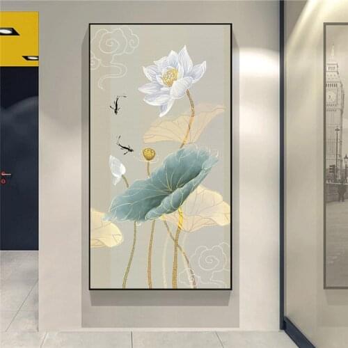 New Arrival Large Size Chinese Style Canvas Printed Painting Modern Lotus Wall Art Flower Poster for Living Room Decor no frame