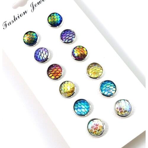 Earings Earing Cross-border New Water-wave Stud Earrings 6 Of The Ear Plate Suit And Colorful Fish Scales Round Nail Fashion