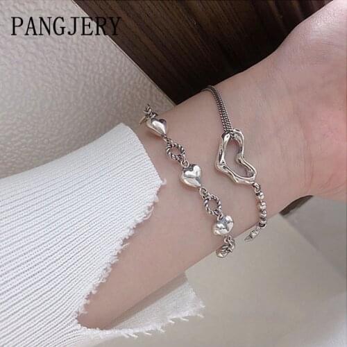 PANGJERY 925 Sterling Silver Bracelets for Women INS Fashion Creative Elegant Chic LOVE Heart Geometric Wedding Jewelry Gifts