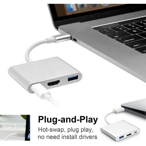 Type-C Adapter Male to Female USB C to HDMI-compatible Converter Adapter 3-in-1 Converter Hub Suitable For MacBook Pro