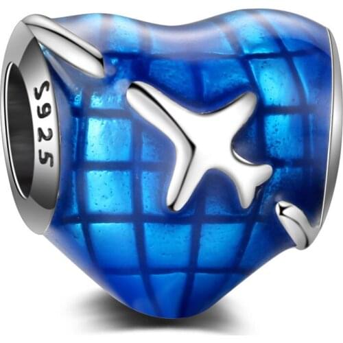 Authentic 925 Sterling Silver Beads Love Travel Aircraft Glaze Bead For Original Pandora Charm Bracelets & Bangles Jewelry