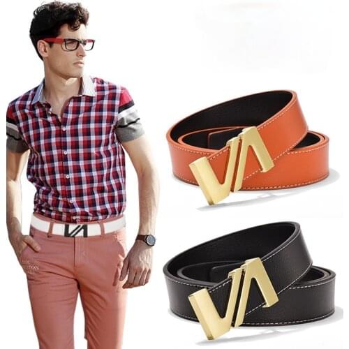 New Mens Leather Belt Smooth Buckle Simple Casual Business Youth Pants Belt Male Version of The Tide Men Leisure Belt