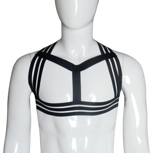 Sexy Men Stripe Elastic Bandage Tops Straps Short Shirt Tank Top Bandage Short Tops Harness Male Gay Lingerie Gay Wear F19