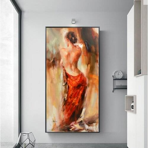 Modern Wall Art Oil Painting Printed on Canvas Abstract Dancing Girl Canvas Painting Portrait Picture for Living Room Decoration