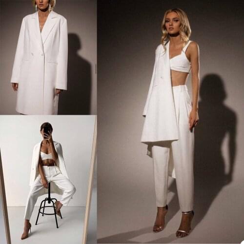 Spring White Bridal Women Leisure Pants Suit Long Sleeve Suits Mother of Bride Dress Party Prom Evening Wear 2 pcs