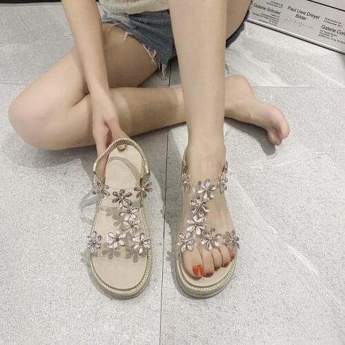 Slope Heel Rhinestone Sandals Female 2021 Summer New Student Fairy Style Casual Thick-soled Sponge Cake Transparent Roman Shoes