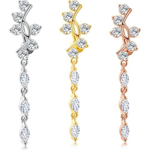 JUNLOWPY Crystal Belly Button Ring Zircon Tassel Dangle Navel Piercing Surgical Steel Belly Bar Sexy Body Jewelry for Woma