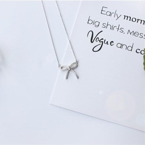 Bow Clavicle Chain Simple Fresh Sweet Student Wild 925 Sterling Silver Temperament Personality Fashion Female Necklace SNE067