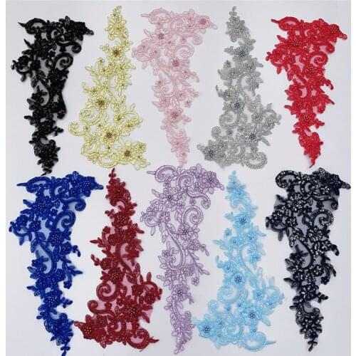 1 Piece 40*14cm 3D 11 Colors Embroidery Floral Lace Applique Bead Sequin Lace Patch Sewing Craft DIY Clothing Evening Dress