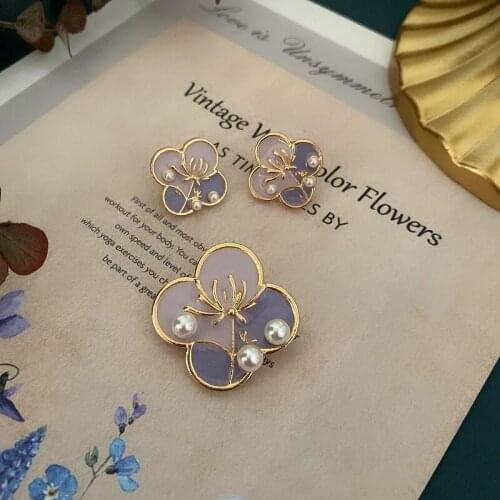 2020 Broche Brooches For Retro Literature And Art Simple Oil Drop Clover Flower Brooch 925 Pin Ear Palace Hanfu Accessories Set