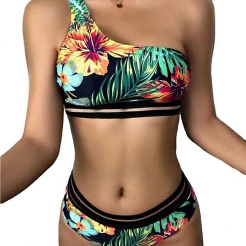 2021 Bikini Sexy Women Swimsuit Green Print Swimwear One Shoulder Swim Suit High Quality Summer Swim Beach Clothes