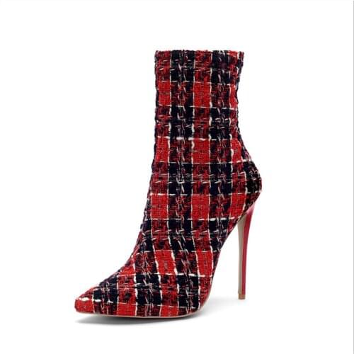 2021 Fashion Ankle Boots Pointed Toe High Thin Heels Women Boots Zipper Lattice boots Сапоги со змеиным принтом