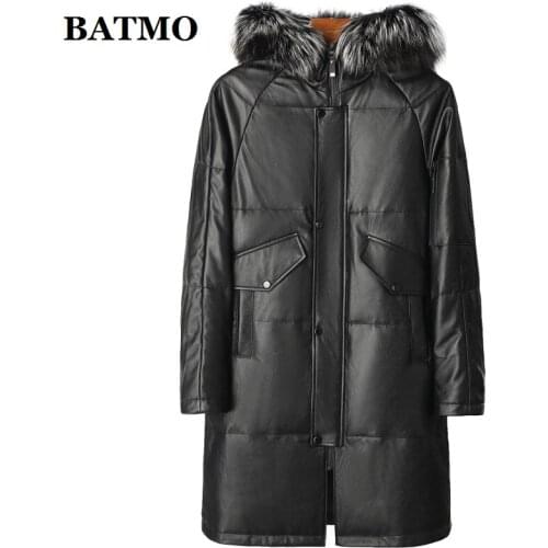 BATMO 2021 new arrival winter high quality Fox fur collar Genuine Leather hooded jackets,90% white duck down hooded jackets