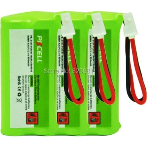 3pcs 2.4 Volt Ni-MH Battery Pack AAA 800mAh 2.4V NiMH Rechargeable Cordless Phone Battery for BT166342/266342 JST-HE (PK-0104)