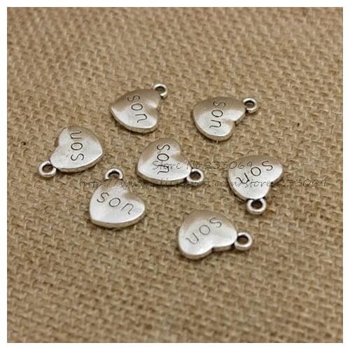 30 pieces/lot) 14*17mm Antique Alloy Heart Engraving letters Son Charm Jewelry Findings T0242