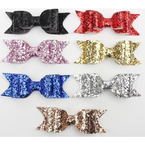 500pcs/lot new fashion Large Glitter Fabric Bow Hair Clip for Girl & Women Hair Accessories Glitter hair Bow 12*4cm