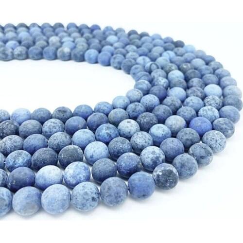 6-12mm Round Natural Gemstone Frosted Blue Beads Dumortierie Stone DIY Loose Beads Jewelry Bracelet Necklace Energy Wealth