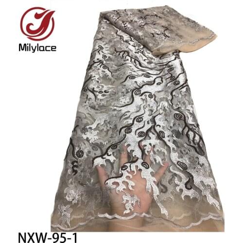 African Lace Embroidered Nigerian Lace Fabric High Quality French Tulle Lace Fabric for Evening Dress Wedding NXW-95