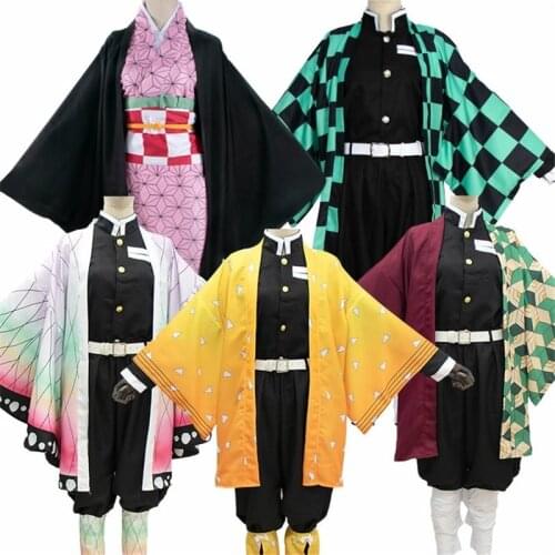 Anime Demon Slayer Kids Cosplay Costume Kimetsu No Yaiba Kamado Tanjirou/Agatsuma Zenitsu/Kamado Kimono Costume Full Set