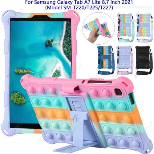 Case for Samsung Galaxy Tab A7 Lite 8.7 Inch(2021)SM-T220/T225/T227 Kids Anti-Stress Non-toxic Silicon with Shoulder Strap+Pen