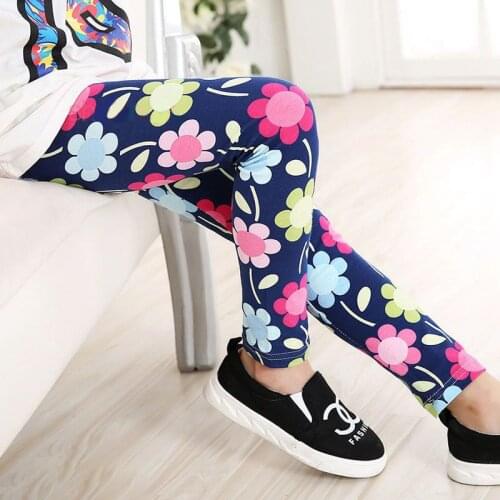 Kids Girls Leggings 2021 New Autumn Flowers Printed Children Casual Pencil Pants Toddler Skinny Elastic Waist Trousers