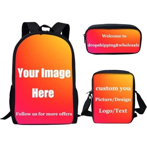 Custom Your Image 3D Children School Bags Set For Teen Boys Girls Backpacks Student Book Bag Kids Shoulder Bag Mochila Escolar