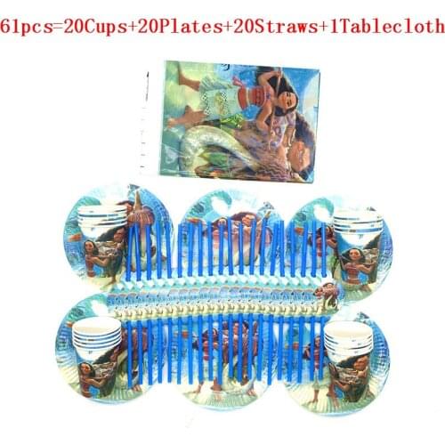 Disney 61Pcs/31Pcs Hot Cartoon Disney Moana Maui Child Girls Birthday Wedding Flexible Straw Paper Cup Plate Decoration Supplies