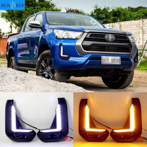 For Toyota Hilux Revo 2020 2021 LED DRL Daytime Running Lights with Turn Signal Bumper Fog Light Driving Lamp