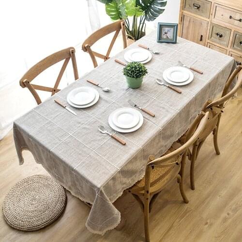 Christmas Tablecloth Imitation Cotton Linen Embroidered Striped Dining Table cloth Beige Tassel Hem Rectangular Table cloth