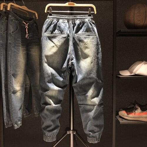 Autumn Winter Jeans Men Street Hip Hop Harem Pants Plus Size Loose Fit Elastic Waist Denim Trousers Casual Ankle-Length Pants