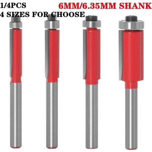 4Pcs 1/4 Inch Shank Straight Flush Trim Wood Router Bit With Top Bearing 6mm 6.35mm 8mm Shank Tenon Cutter Tools For Woodworking