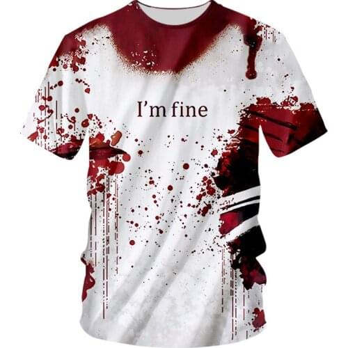 Custom t shirt Men Women Plus size 5XL 6XL 7XL I'm Fine Graphic Zombie Slash Movie Halloween Injury Novelty Cool Funny T Shirt