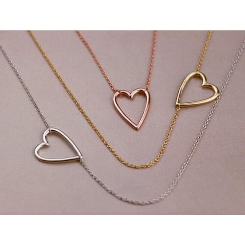 Tiny Line Hollow Out Open Heart Necklaces Simple Wire Wrapped Love Heart Necklaces for Lovers Couples charm pendant jewelry