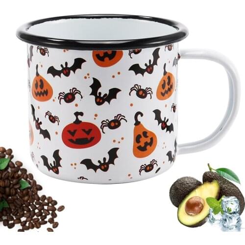 Simple Black Edge Enamel Cup, Custom-Made Halloween Pumpkin Milk Mug, Home Office Coffee Mug