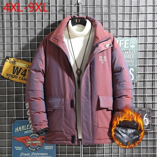 New Winter Jacket Men Clothing Thicken Warm Big Pocket Parka Solid Gradient Fashion Outwear Stand Collar Coat Plus Large Size9XL