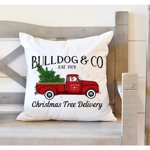 Lplpol Throw Pillow Cover Christmas Throw Pillow English Bulldog Christmas Tree English Bulldog Gift Red Truck Decor Christmas