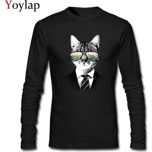 Fashion Style NYC Cat Cool Design Mens Long Sleeve Tee Shirt 100% Cotton Casual T-shirt Top Quality Wholesale