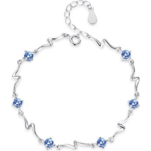 Genuine 925 Sterling Silver Natural Sapphire Gemstone 16+3 Cm Bracelet Women Anillos Silver 925 Jewelry Feminina Bracelets Girls