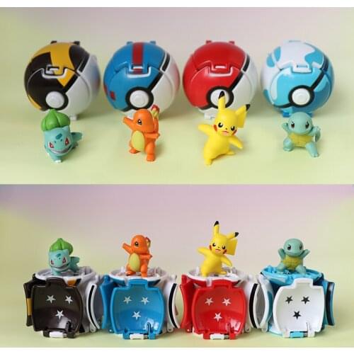 TAKARA TOMY Genuine Pokemon Pikachu Bulbasaur Charmander Squirtle Poke Ball Cute Action Figure Model Toys