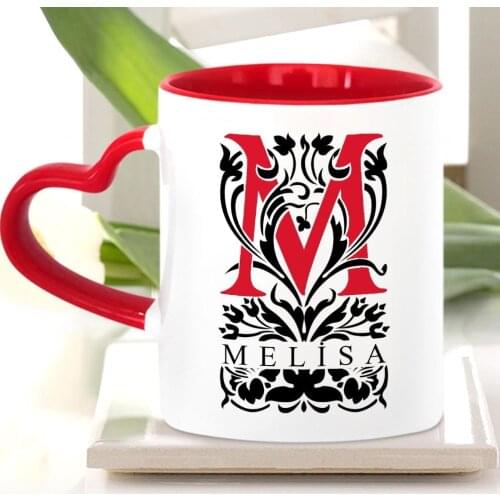 Personalized Letter M Red Heart Mug Cup (Model 2)