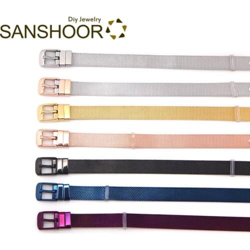 SANSHOOR Wholesale Mesh Armband Keeper Bracelet Bangles 7 Colors Fit Diy Women Slide Charms As Christmas Gift 7pcs