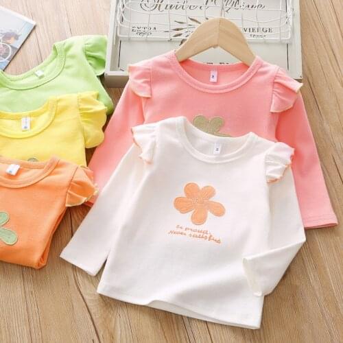 2020 Spring Baby Girl Shirts Fashion Flower Long Sleeve Shirt For Girl Kids Clothing Lotus Leaf Toddler Girls Shirt 1 2 3 4 5 Y